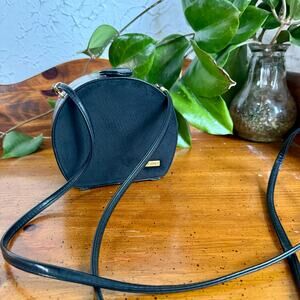 Vintage Picard Black Leather Crossbody Bag Small Structured Purse Gold Tone